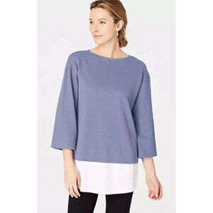 PureJill Bluebell Tunic Top Layered Look 3/4 Sleeves Cotton Blend S NWT 10000